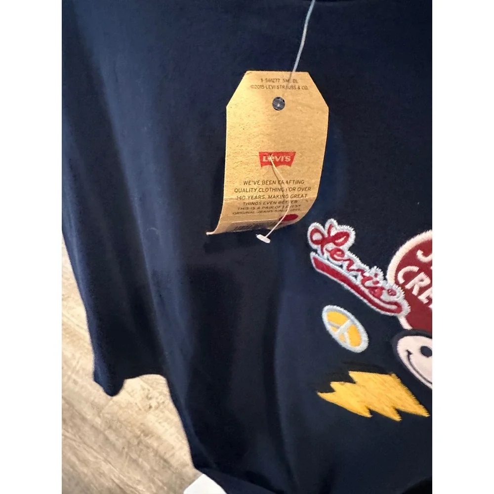 Levis Mens Jeepers Creepers Patch Navy Blue Crewneck T-Shirt Large NWT